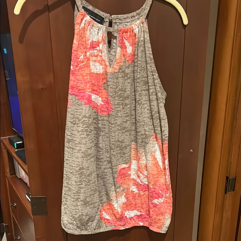 INC International Concepts Gray and Coral Floral Tank Top